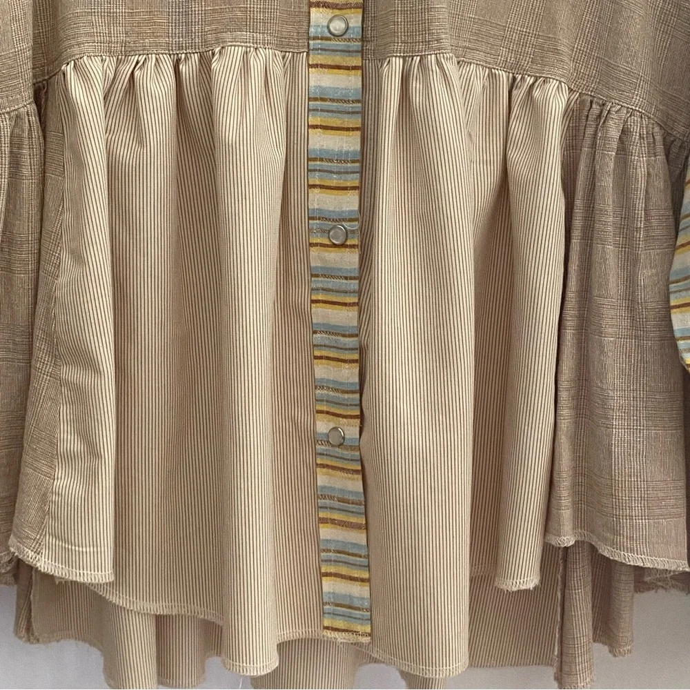 143 Story Long Sleeve Striped Tunic Top Womens Size Medium NWT Linen Cotton Boho - Picture 4 of 16